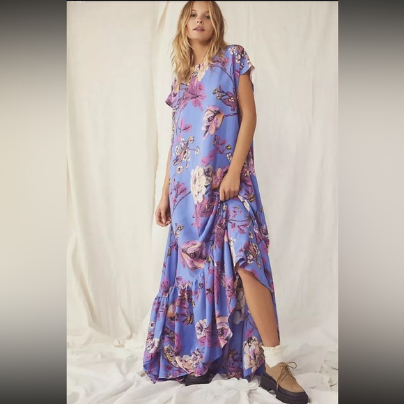 NWOT $298 FREE PEOPLE BLOSSOM SILK MAXI DRESS Z313-10 - Picture 2 of 3